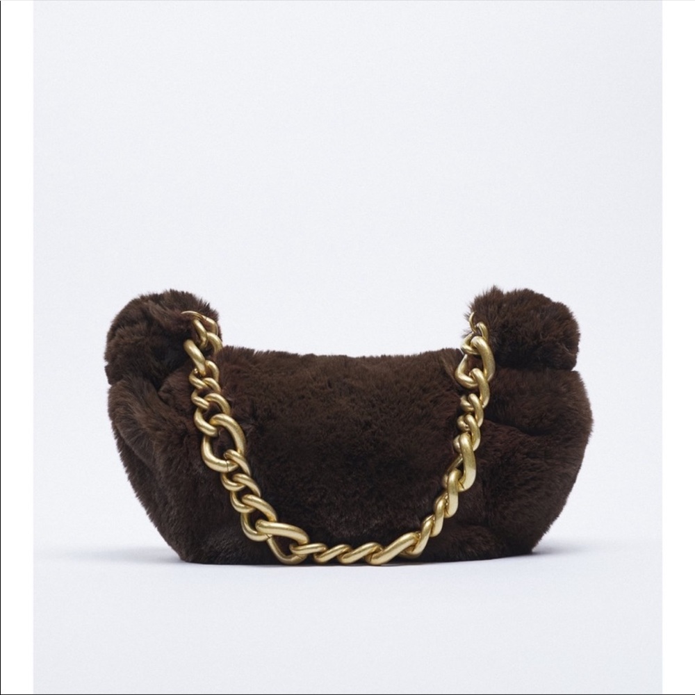 Zara faux fur chain strap shoulder bag
